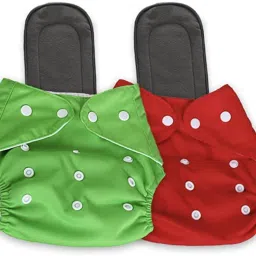 Large Cloth Button Diaper Combo - 2 diaper with black insert (green red)-23
