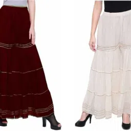 Pack of 2 Women Flared Maroon, White Viscose Rayon Trousers-image-51
