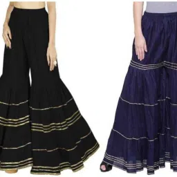 Pack of 2 Women Flared Black, Dark Blue Viscose Rayon Trousers-image-48