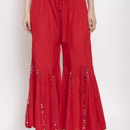 Women Relaxed Red Viscose Rayon Trousers-image-56
