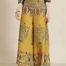 Women Flared Multicolor Pure Cotton Trousers-image-2