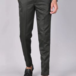 Men Regular Fit Dark Green Cotton Blend Trousers-image-79