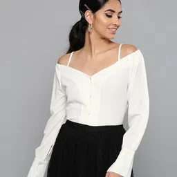 harpa Casual Cuffed Sleeves Solid Women White Top-picture-49