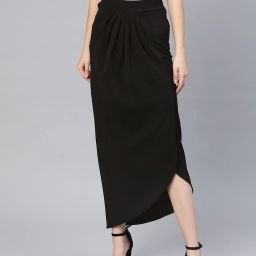 Women Solid Tulip Black Skirt-image-3