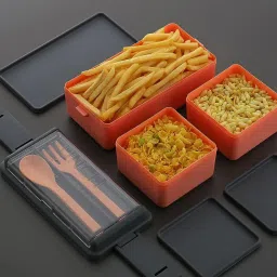 pinkwhale New Rectangular Classy 3 Section With 1 Spoon & 1 Fork 3 Containers Lunch Box image 2