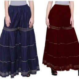 Pack of 2 Women Flared Dark Blue, Maroon Viscose Rayon Trousers-picture-16