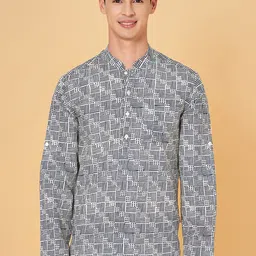 indus route by Pantaloons Geometric Checked Mandarin Collar Long Sleeves Pathani Kurta-image-75