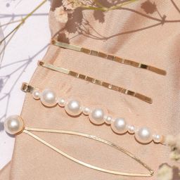 JOKER & WITCH Women Gold-Toned & White Set of 4 Beaded Bobby Pins-image-67