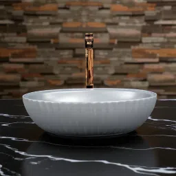 Premium Ceramic Washbasin With Waste Coupling & Pipe Set ) (18*13*5)(Oval-Line-Gray-Matt) Table Top Basin-image-34