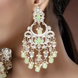 KARATCART Gold-Plated Contemporary Kundan Studded & Beaded Chandbalis-16