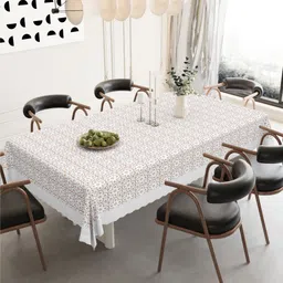 DREAM WEAVERZ White Floral Waterproof 6-Seater Table Cover with Embellished details-5