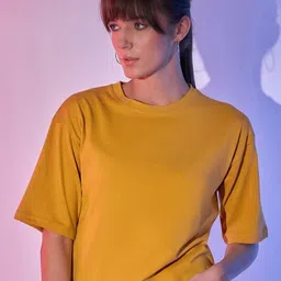 DIMPY GARMENTS Women Solid Round Neck Cotton Relaxed Fit T-shirt-image-91