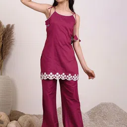 Inddus Girls Floral Embroidered Regular Thread Work Kurta with Palazzos-picture-5