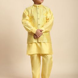 Pro-Ethic STYLE DEVELOPER Boys Ethnic Motifs Embroidered Regular Pure Silk Kurta with Pyjamas-image-68