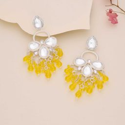 Anouk Silver-Plated Kundan Studded Contemporary Drop Earrings-81