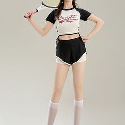 LULU & SKY Printed Round Neck T-Shirt With Double-Layered Shorts Co-Ords-picture-43
