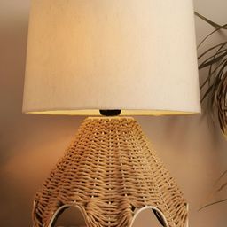 Decazone Brown & White Textured Cotton Cylindrical Shaped Table Lamp-27