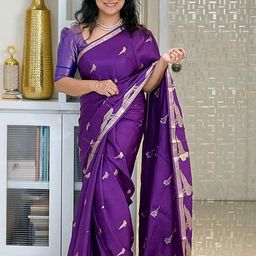 CaniBani Purple Silk Blend Banarasi Sarees-image-6