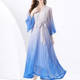 JC Collection V-Neck Ombre Effect Flared Sleeve Maxi Dress-picture-14