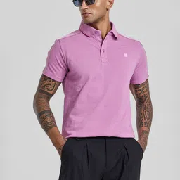 Snitch Men Solid Polo Collar Cotton Slim Fit T-shirt-picture-4