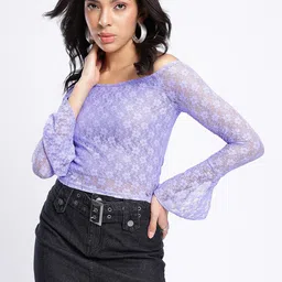 glitchez Texture Lace Off-Shoulder Top-image-74
