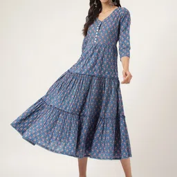 BAESD Women Floral Printed Cotton A-Line Midi Dress-image-45