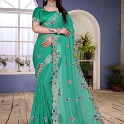 NANDKASHI Embellished Embroidered Satin Saree-picture-35