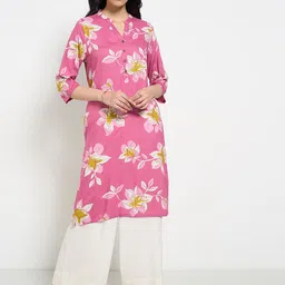 RANGMANCH BY PANTALOONS Floral Printed Mandarin Collar Straight Kurta-20