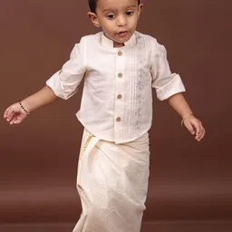 MIRALI Harsh Boys Embroidered Mandarin Collar Pure Cotton Shirt With Mundu-picture-11