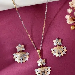 VOJ Gold-Plated  Leaf Shaped Pandent &  Earrings-17