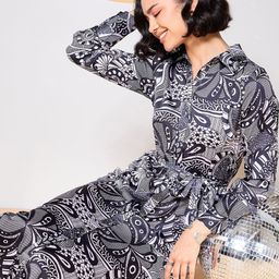 ZUMMER Print Satin Shirt Midi Dress-image-18