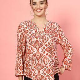 EVERYDAY by ANI Print Mandarin Collar Roll-Up Sleeves Applique Crepe Top-picture-38