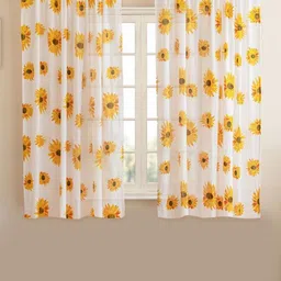 HOMEMONDE Yellow & White Set of 2 Floral Sheer Window-17