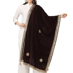A R SILK DUPATTA HUB Floral Embroidered Velvet Dupatta With Gotta Patti-picture-39