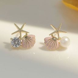 ISHKAARA Women Contemporary Pearl Shell Crystal Studs Earrings-42