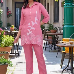 Ziva Fashion Embroidery Shirt Collar Neck Tunic With Trousers Co-Ords-picture-6