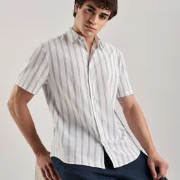 Calvin Klein Jeans Striped Spread Collar Regular-Fit Poplin Woven Shirt-image-30