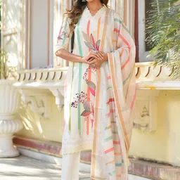 DISHWA FASHION Women Floral Printed Regular Sequinned Pure Cotton Kurta-picture-39