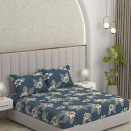 Pure Decor Amulya Blue Floral Microfiber 210 TC Double Queen Bedsheet Set-2.28mX2.54m-picture-36