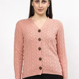 Kalt Women Cable Knit Self Design Front-Open-picture-19