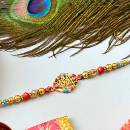 Golden Stone Studded & Beaded Thread Rakhi Traditional Handmade Rakhi for Brother-26