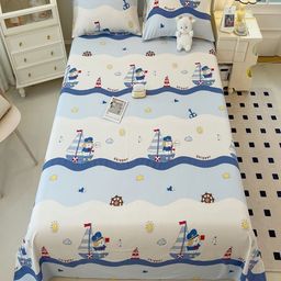 JC HOME Beige & Blue Printed Pure Cotton 220 TC Super King Bedsheet Set 2.30 m x 2.50 m-image-101