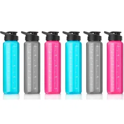 ReeQ Pink & Grey Set of 6 Plastic Printed Water Bottle-3