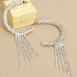 StyleCast Silver-Plated CZ Studded Tasselled Circular Shaped Half Hoop Earrings-image-96