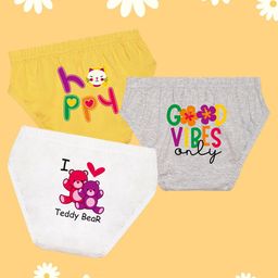 NUSYL Girl Pack Of 3 Teddy Bear & Text Printed Pure Cotton Basic BriefsNUGCBRFPO3.0035-picture-7