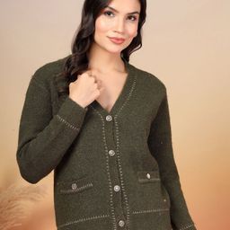 Thirty Threads Women Self Design Long Sleeves Woollen Cardigan-image-50