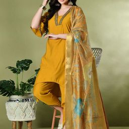 Sangria Square Neck Flared Sleeves High-Low A-Line Kurta With Dhoti Pant & Dupatta image 5