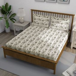 SWAYAM Green & White Printed King Bedsheet Bedsheet Sets - 2.74 m x 2.74 m-64