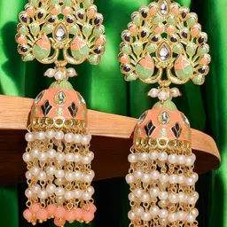 OOMPH Peacock Shaped Jhumkas Earrings-17