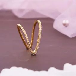 GC PREMIUM JEWELLERY Rose Gold-Plated Zircon-Studded Double Band Finger Ring-image-11